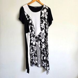 Black White Flowy Summer Mixed Print Maxi Dress Papa  Sz medium